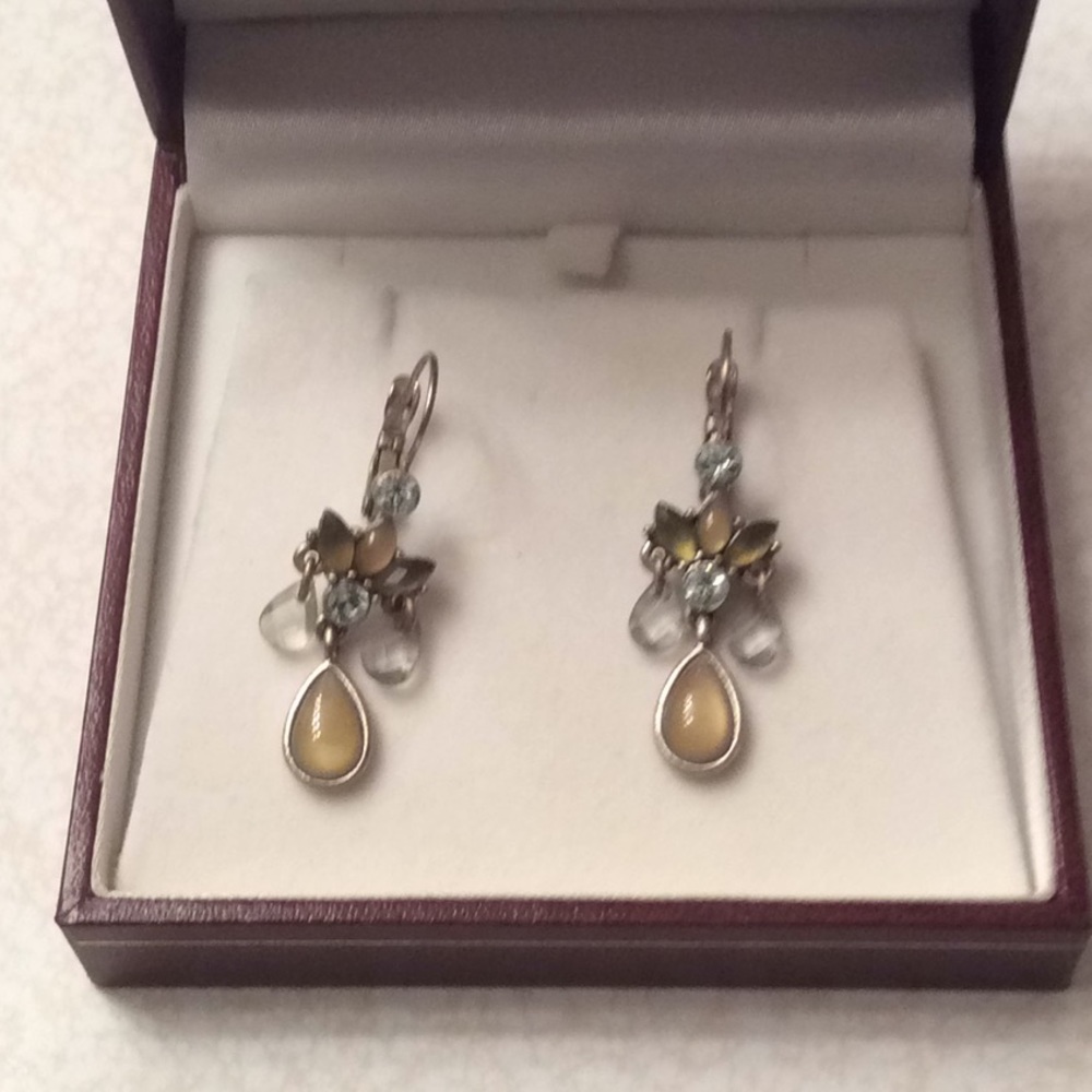 Beautiful Yellow Stone & Crystal Earrings